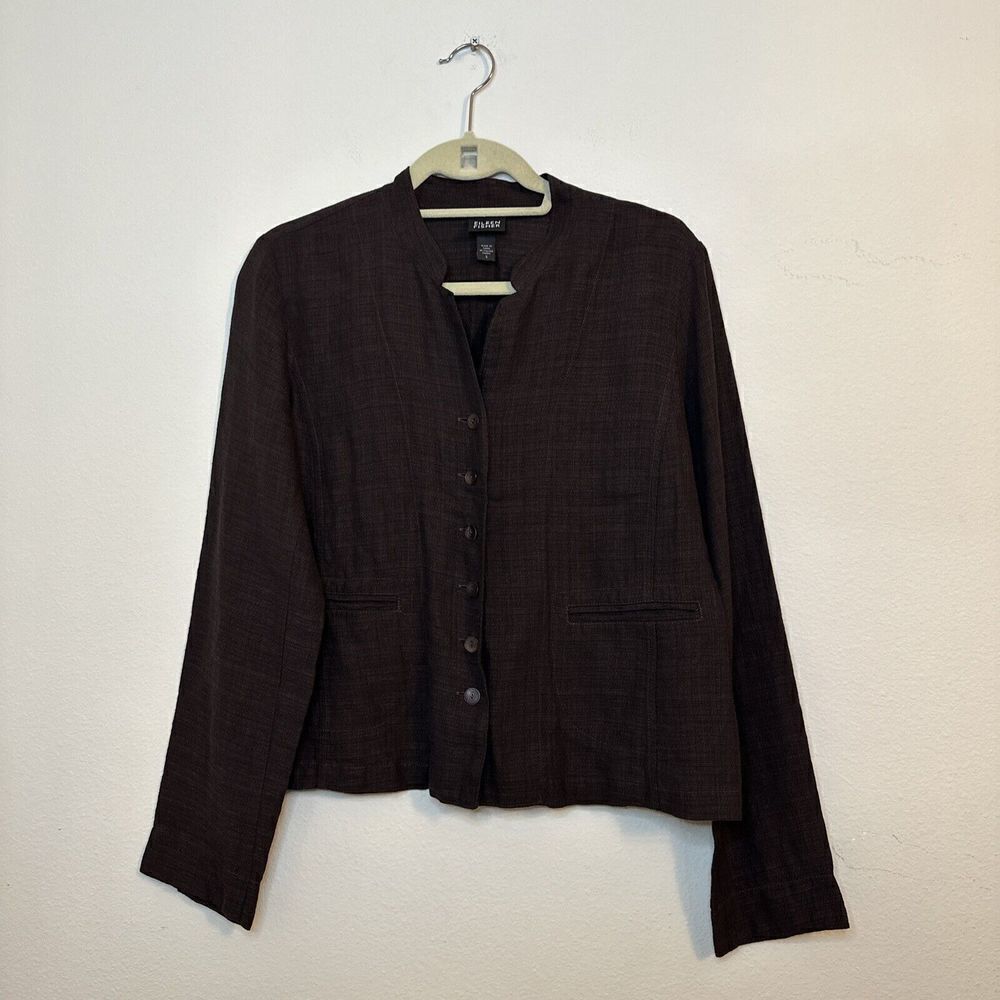 Eileen Fisher Gray Linen Blend Boxy Fit Jacket Made of Italian Fabric Size S